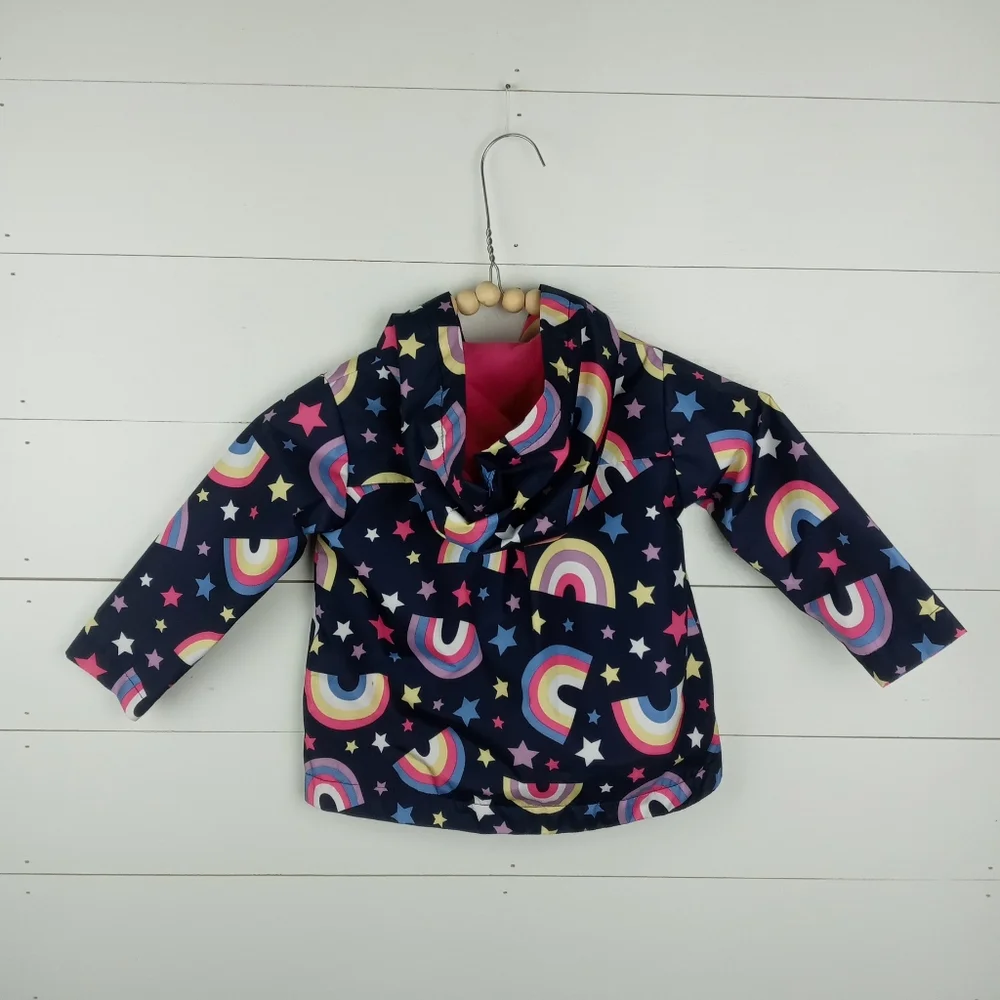 Dip girls size 12-18 mos colorful rainbow design hooded coat snaps up